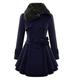 LOPILY Women's Double Breasted Woolen Coats Draped Waterfall Pea Coat Plus Size Swing Coat Faux Fur Collar Cute Tops for Women Winter(Dark Blue,L)