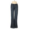 Free People Jeans | Free People Metallic Print Floral Boho Blue Jeans | Color: Blue/Silver | Size: 27