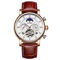 JTTM Mens Luxury Automatic Mechanical Watch,Waterproof Tourbillon Decoration, Small Three-Pin, Moon Phase Display, 24-Hour Indication Business Dress Wrist Watch,Brown rose gold