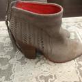 Coach Shoes | Coach Suede Grey / Brown Block Heeled Ankle Bootie W Laser Cutouts | Color: Gray | Size: 7