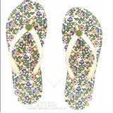 Tory Burch Shoes | Hp Tory Burch Wild Pansy New Ivory Flip Flops | Color: Green/White | Size: 5