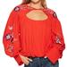 Free People Tops | Lita Floral Embroidered Cutout Knit Top Xs | Color: Red | Size: Xs