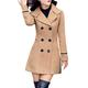 TUDUZ Sale Women Artificial Wool Double Breasted Coat Ladies Elegant Slim Long Sleeve Business Work Office Turn-Down Jacket with Belt(YA Khaki,L=UK(10))