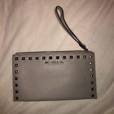 Michael Kors Bags | Micheal Kors Leather Wristlet With Silver Studs | Color: Gray/Silver | Size: Os