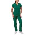 Adar Pro Everyday Expert Scrub Set for Women - Curved V-Neck Scrub Top & Tapered Drawstring Scrub Pants - 4402 - Hunter Green - S