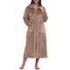 Amorbella Womens Fleece Dressing Gown Housecoat Robe Bathrobe with Zip(Brown,Small)