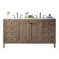 "Chicago 60"" Whitewashed Walnut Double Vanity With 3 CM Carrara Marble Top - James Martin 305-V60D-WWW-3CAR"