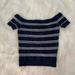 American Eagle Outfitters Tops | American Eagle: Striped Off Shoulder Crop Top | Color: Blue/White | Size: Xs