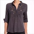 Free People Tops | Free People Gray Carter Dobby Embroidered Shirt | Color: Gray | Size: S