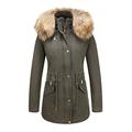 BELLIVERA Women Twill Parka Jacket with Faux Fur Collar, Winter Warm Long Hood Coat 9218 GreenYellow XXL