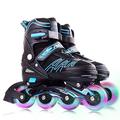 VOMI Kids/Adult Inline Skates with Flash Wheel Adjustable 3 Size Fun Roller Skates Beginner Outdoors Roller Shoes Aluminum Alloy Bracket ABEC-7 Quiet Bearing 8 Light Up Wheels (Medium 33-36,Blue)