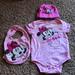 Disney Matching Sets | Disney Minnie Mouse Onsie Matching Bib And Hat | Color: Pink | Size: 0-6 Mg