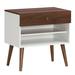 Costway Mid-Century Nightstand with Drawer and Rubber Wood Legs