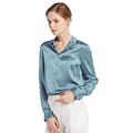 LilySilk Women's 100 Charmeuse Silk Blouse for Lady Long Sleeve Top 22 Momme Pure Silk (S/10, Blue-Haze)