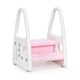 Costway Kids Step Stool Learning Helper with Armrest for Kitchen Toilet Potty Training-Pink