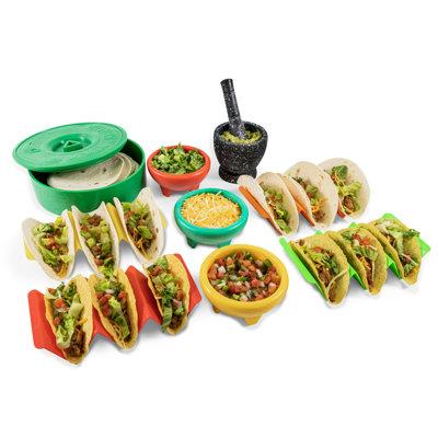Prep & Savour Taco Tuesday Taco Kit Serving Set, Includes Tortilla Warmer, 3 Salsa Bowls, 4-Set Taco Shell Holders | 4.13 H x 12.6 W in | Wayfair