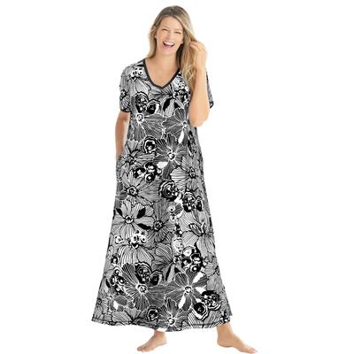 Plus Size Women's Long T-Shirt Lounger by Dreams & Co. in Black White Flower (Size 3X)
