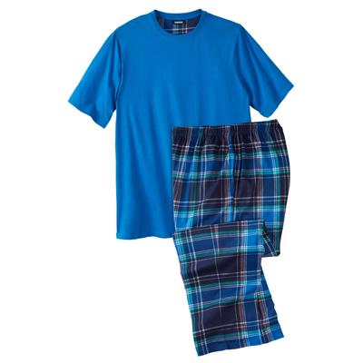 Men's Big & Tall Jersey Knit Plaid Pajama Set by KingSize in Blue Plaid (Size L) Pajamas