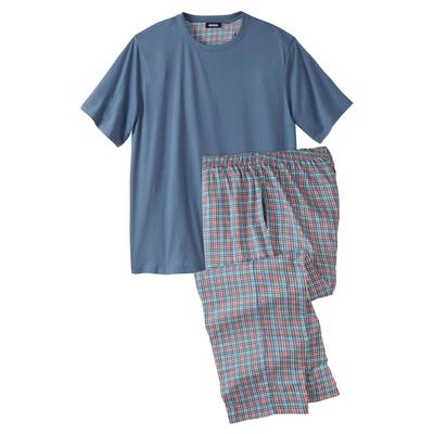 Men's Big & Tall Jersey Knit Plaid Pajama Set by KingSize in Slate Blue Plaid (Size 5XL) Pajamas