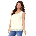 Plus Size Women's Lace Trim Satin Tank by Denim 24/7 in Ivory (Size 24 W)