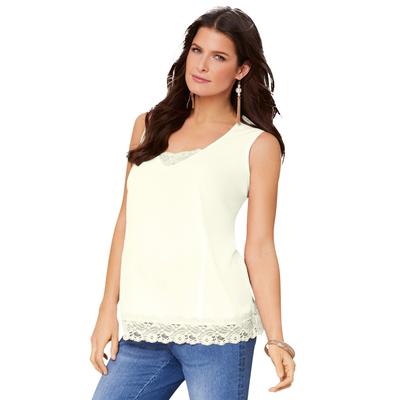 Plus Size Women's Lace Trim Satin Tank by Denim 24...