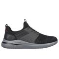 Skechers Men's Delson 3.0 - Cicada Sneaker | Size 9.5 | Black/Gray | Textile/Leather/Synthetic