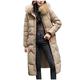 Women Quilted Winter Long Down Coat TUDUZ Puffer Fur Collar Hooded Parka Overcoat Slim Thick Cotton-Padded Outerwear Jackets(YF Khaki,XXL)