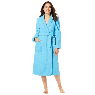 Plus Size Women's Short Terry Robe by Dreams & Co. in Paradise Blue (Size M)