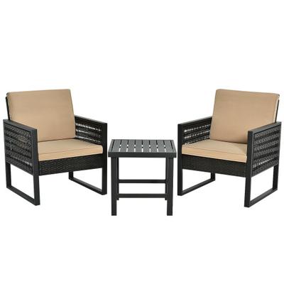 Costway 3 Pieces Patio Rattan Bistro Cushioned Fur...