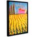 Fleur De Lis Living 'Cryress & Sunflowers at Vall De Lot' - Floater Frame Painting Print on Canvas in Blue/Orange | 24 H x 18 W x 2 D in | Wayfair