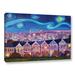 Winston Porter 'Starry Night w/ Painted Ladies San Francisco' - Painting Print on Canvas in White | 24 H x 36 W x 2 D in | Wayfair