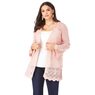 Plus Size Women's Bell-Sleeve Pointelle Cardigan b...