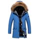 Jamron Men's Plus Size Long Parka Jacket with Fur Hood - Warm Thickened Cotton Padding Casual Winter Coat Blue M