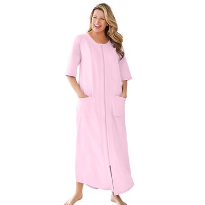 Plus Size Women's Long French Terry Zip-Front Robe by Dreams & Co. in Pink (Size 5X)
