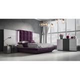 Orren Ellis Ahnia Solid Wood Upholstered Standard 4 Piece Bedroom Set Upholstered in Brown/Gray/Indigo | Queen | Wayfair