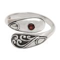 Two Heads,'Bezel Set Garnet Sterling Silver Wrap Ring'