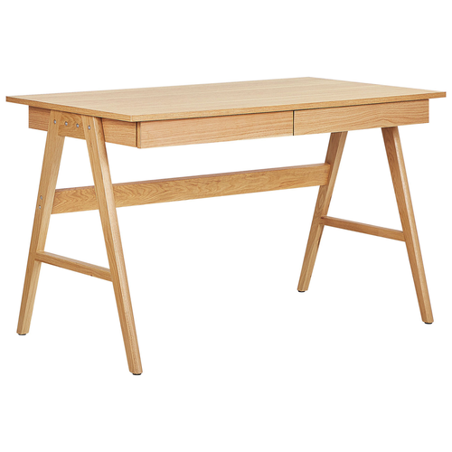 Schreibtisch heller Holzfarbton 120 x 70 cm zwei Schubladen robuste Holzbeine Modernes Design Praktisch Funktional Pflegeleicht