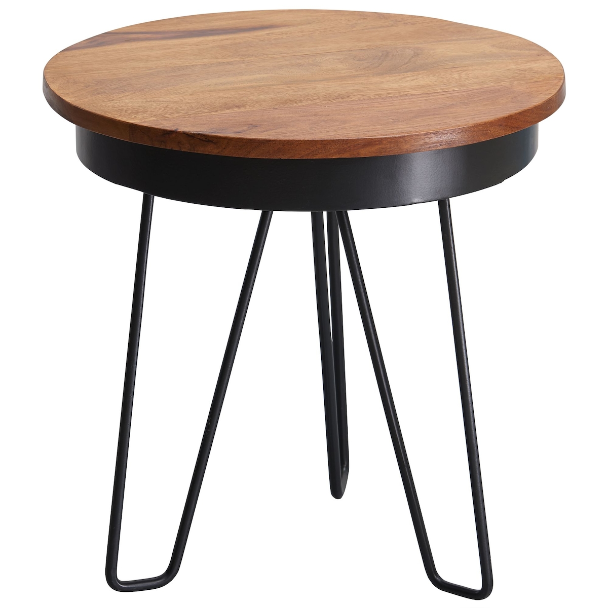 FineBuy Beistelltisch Ø43 Sheesham Massivholz Couchtisch Metall Wohnzimmertisch Image