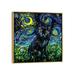 East Urban Home Black Cat Night #3 by Aja Trier - Painting Print Canvas in Black/Blue/Green | 18 H x 18 W x 1.5 D in | Wayfair