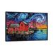 East Urban Home Motif I Night by Aja Trier - Painting Print Canvas in Blue/Brown/Red | 18 H x 26 W x 1.5 D in | Wayfair