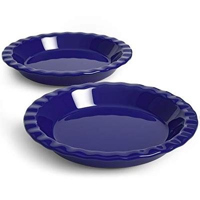 Set of 2 -Ceylon Blue LE TAUCI Ceramic Pie Pan 9 inch Baking Pans For Apple Pie Pecan Pie 36 Ounce 