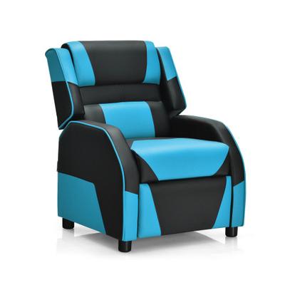 Costway Kids Youth PU Leather Gaming Sofa Recliner with Headrest and Footrest-Blue