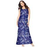 Plus Size Women's Ultrasmooth® Fabric Print Maxi Dress by Roaman's in Navy Folklore Paisley (Size 22/24) Stretch Jersey Long Length Printed