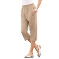 Plus Size Women's Soft Knit Capri Pant by Roaman's in New Khaki (Size 5X) Pull On Elastic Waist