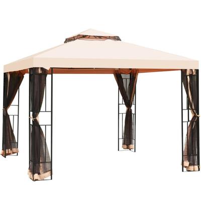 Costway 10 x 10 Feet 2-Tier Vented Metal Canopy with Mosquito Netting