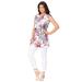Plus Size Women's Sleeveless English Floral Big Shirt by Roaman's in White Watercolor Peony (Size 16 W) Long Shirt Blouse