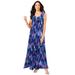 Plus Size Women's Button-Front Crinkle Dress with Princess Seams by Roaman's in Cool Abstract Ikat (Size 26/28)