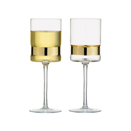 Anton Studio Designs SoHo Handmade Wine Glasses Perfect for Red Wine, White Wine, Water, or Beverages - 350 ml - Gold - Set of 2 Elegant Wine Glasses