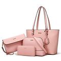 Damen-Handtaschen-Set, Kunstleder, Tragetasche, Schultertasche, Tragetasche, Tragegriff, Geldbörse, 4 Stück, Pink, Large