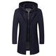 Mens Wool Trench Coat Winter Elegant Removable Hood Peacoat Thick Business Slim Fit Overcoat